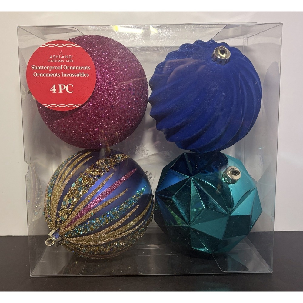 Ashland Jewels & Jolly Shatterproof Holiday 4.7" Ball Ornaments - 4 Pack